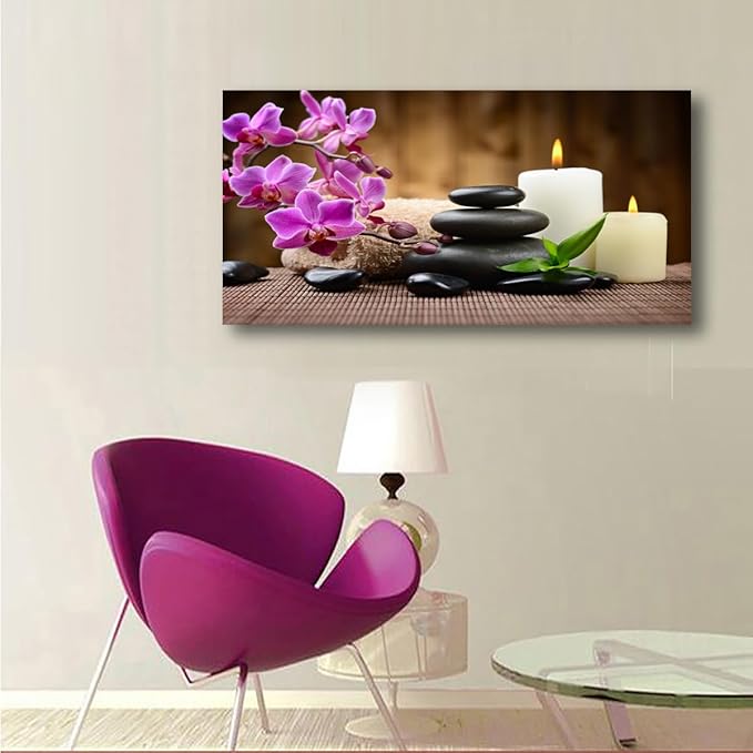 Butterfly Orchid Flowers Pictures Canvas Wall Art for Living room Bedroom Wall Decor,Flowers Wall Art Print Paitnings for home Decor,Morden Artwork Stones and Candles Yoga Atmosphere Canvas Art