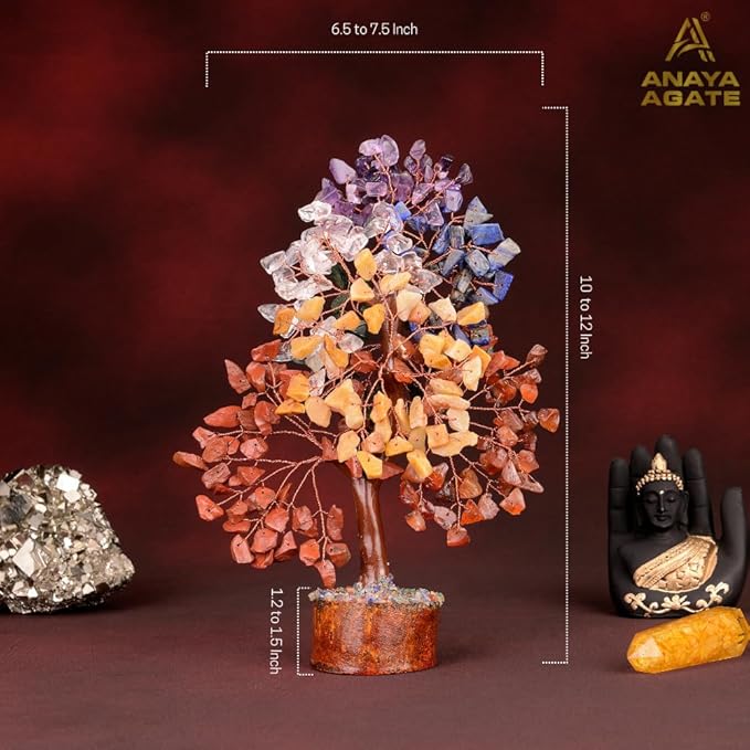 7 Chakra Crystal Tree of Life with Healing Necklace, and Chakra Bracelet - Gemstone Money Bonsai Trees - Gift for Women, Crystals and Healing Stones, Crystal Tree for Home, Office, Living Room Decor