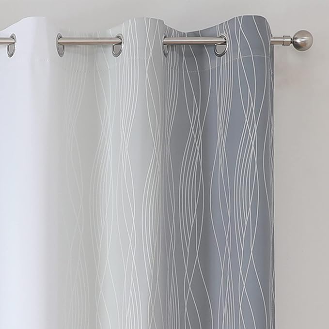 Estelar Textiler Grey and Greyish White Blackout Curtains 54 Inch Length, Light Blocking Gradient Grommet Drapes for Living Room, Thermal Insulated Ombre Curtains for Bathroom,42Wx54L,2 Panels