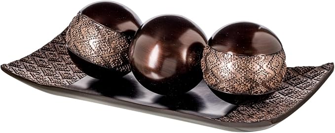 Creative Scents Dublin Brown Tray and Ball Set - Living Room, Entry Table Decor Centerpiece Table Decorations - Decorative Tray for Dining Room, Accent Decor Bowl for House Decoration