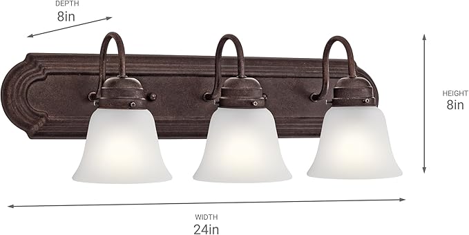 Kichler 3-Light Bathroom Light Fixture in Tannery Bronze, Traditional Vanity Light, 5337TZS, (24" W x 8" H x 8" D)