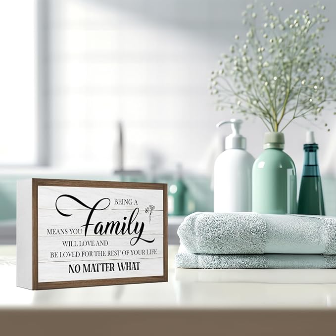 Being a Family Means You Will Love Wooden Box Sign,10.3 * 6 Inches,Family Saying Wooden Block Sign for Home Farmhouse Living Room Bedroom Shelf Tabletop Wall Decor