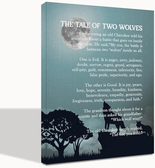 Wolf Wall Art, Wolf Poster, The Tale of Two Wolves, Wolf Décor, Canvas Wall Art Inspirational Quote Decor, Wolf Gifts, Wolf Canvas Wall Art, Native American Wall Art, Native American Art 8x10 inch