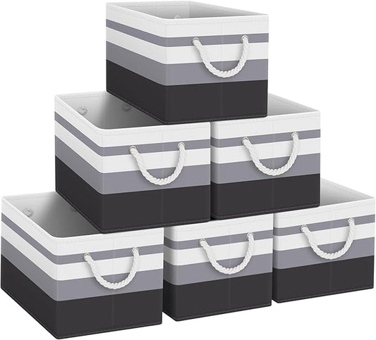 Fab totes Storage Bins [6-Pack], Foldable Storage Baskets for Organizing Toys, Books, Shelves, Closet, Large Storage Box with Rope Handles, Sturdy Organizer Bins,Gradient Grey
