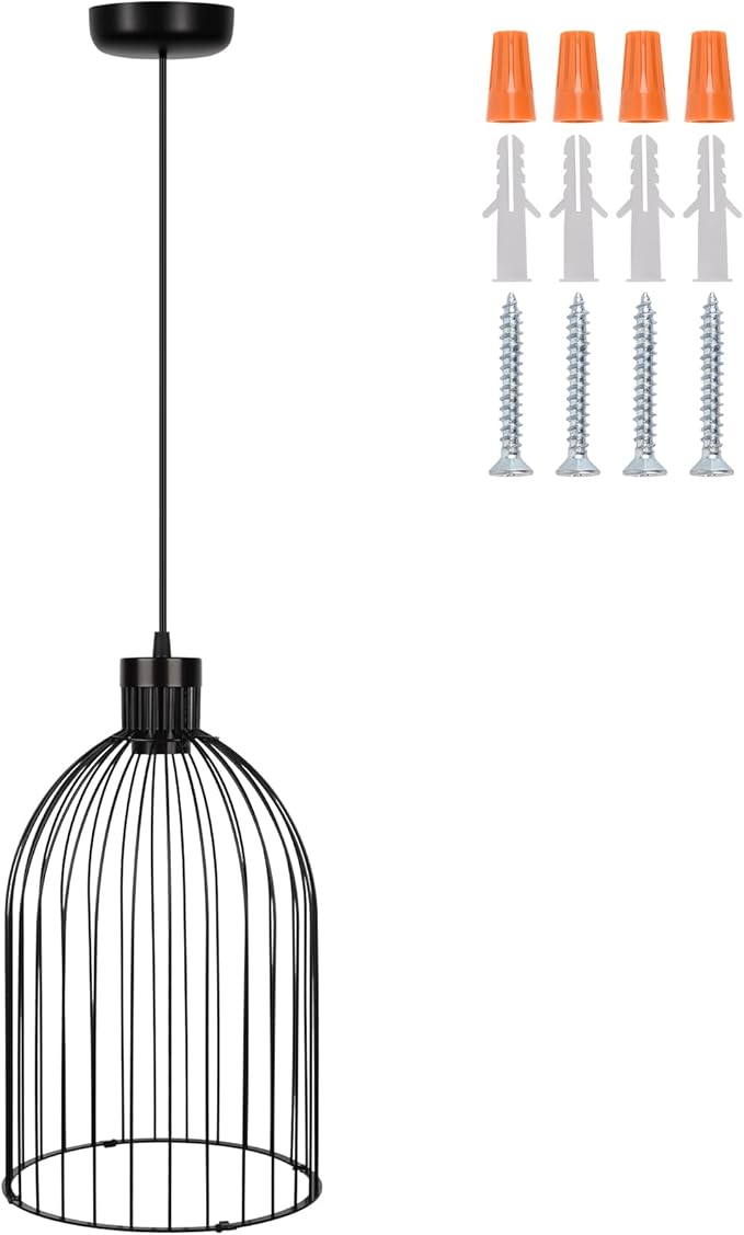 Black Decorative Birdcage Industrial Chandelier – Modern Metal Cage Pendant Light Fixture, E26 Base (No Bulb), Assembly Required, for Living Room, Kitchen, Dining Room, Bedroom, Farmhouse, Bar, Café