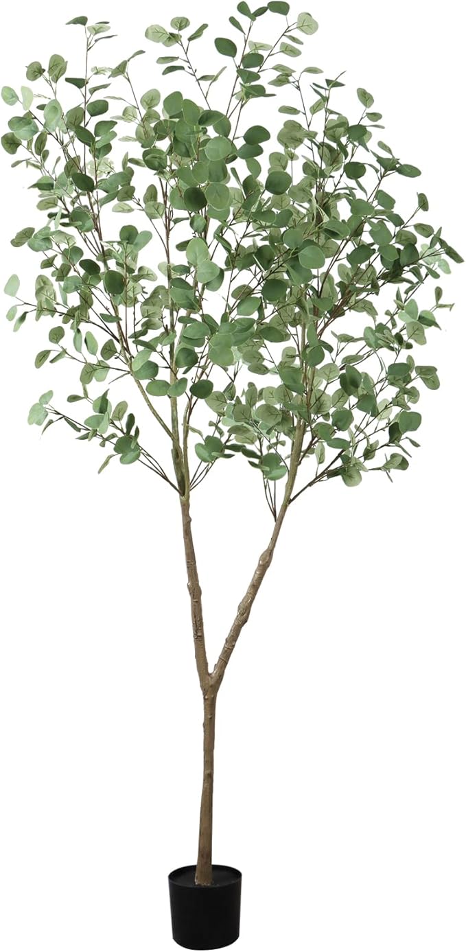 Faux Eucalyptus Tree 7ft(84in) Artificial Potted Tree for Indoor Decor Large Realistic Potted with Silk Leaves and Natural Wood Trunk for Home Living Room,Office Foyer,Porch Decor.