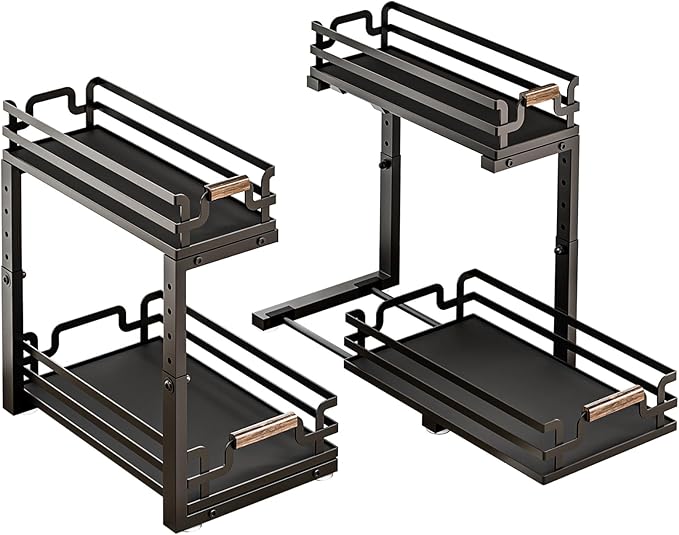 Under Sink Organizer, 2 Tier Slide Out Storage for Bathroom Kitchen (2 Pack)