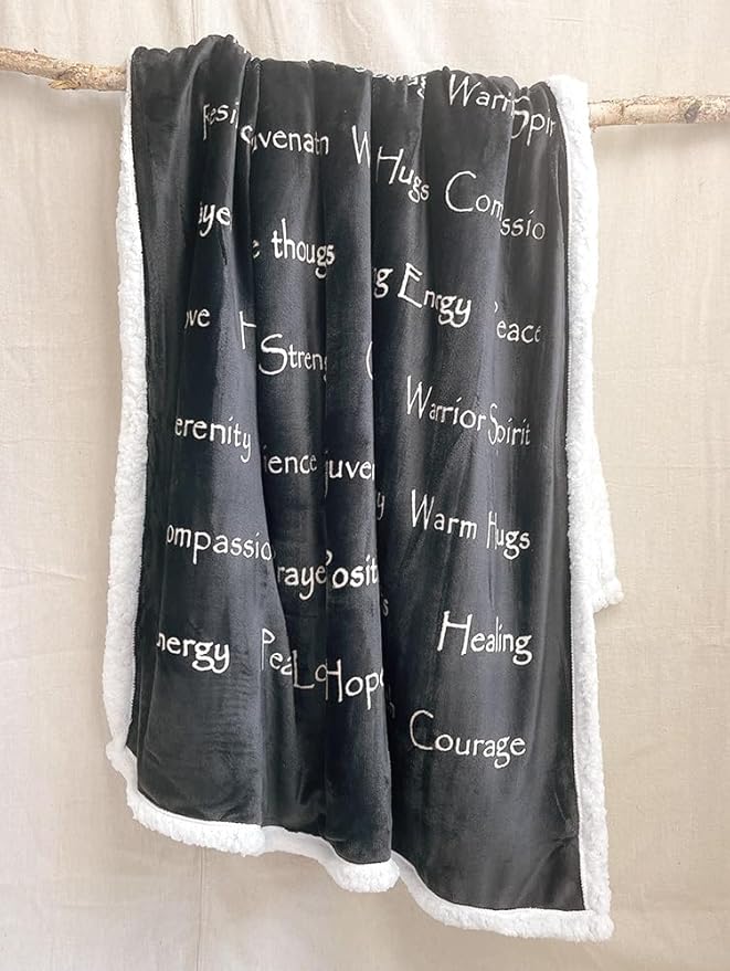 WOLF CREEK BLANKET - Compassion Blanket (Brand)- Strength Courage Super Soft Warm Hugs, Get Well Gift Blanket Plush Healing Thoughts Positive Energy Love & Hope (Charcoal, 50 x 65 Sherpa)