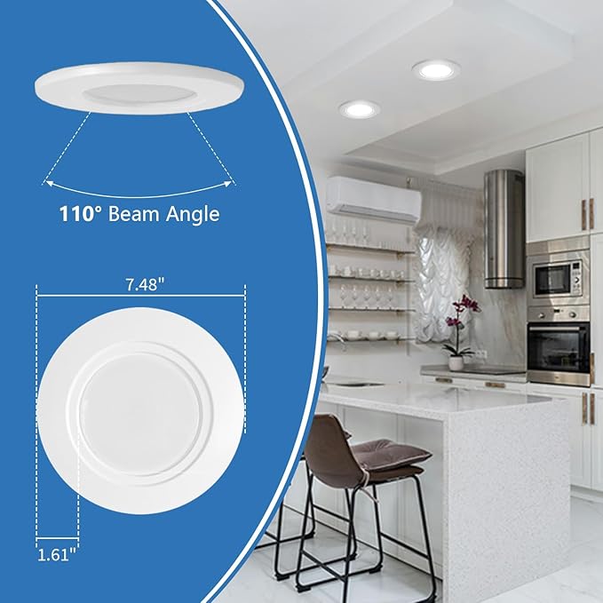 Jolux 12 Pack 5/6 Inch LED Can Lights Adjustable Recessed Retrofit Downlight,12W=60W,5000K Daylight, 800LM,Dimmable,ETL Damp Rated Replacement Recessed Lighting Install,Flat Trim, E26 Base.