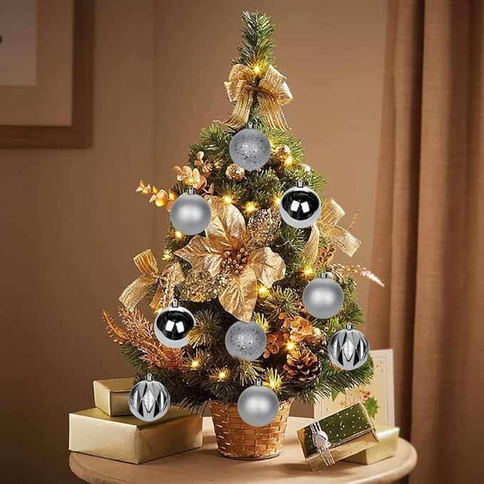 12PCS 3.15" Christmas Ball Ornaments Shatterproof Silver Christmas Tree Decorations Xmas Tree Balls Halloween Ornaments Décor