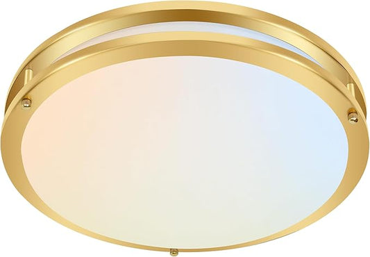 hykolity 16 inch Dimmable LED Flush Mount Ceiling Light Fixture, Gold, 36W, 2200LM, 2.7/3/3.5/4K/5K Adjustbale, 120°Light Angle, CRI90, Ceiling Lamp for Bedroom, Kitchen, Office, ETL Listed