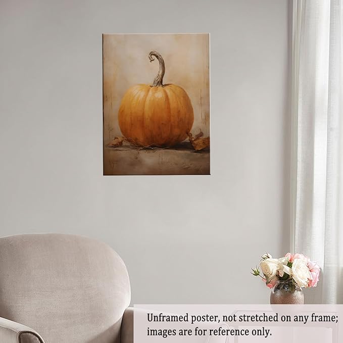 Fall Wall Decor Canvas Print posters Pumpkin Still Life Painting Wall art Rustic Fall Art Vintage Autumn Wall Print Halloween Autumn Decor Thanksgiving 24x36 Unframed