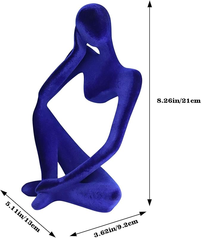 Abstract Thinker Statues and Sculptures, Resin Blue Flocked Thinker Statue Ornaments, Housewarming Gifts, Modern Figurines Decor for Living Room Dining Room Bathroom Office Desk