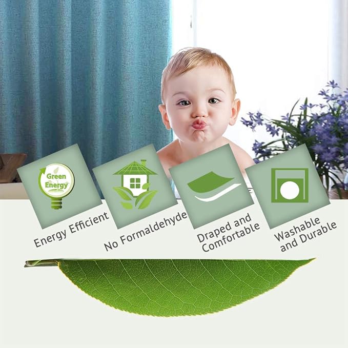 H.VERSAILTEX 100% Blackout Curtains for Bedroom 63 Inches Long Grommet Linen Face Full Light Blocking Curtain Drapes for Living Room Thermal Insulated Linen Look Curtains 2 Panels Set, Teal Blue