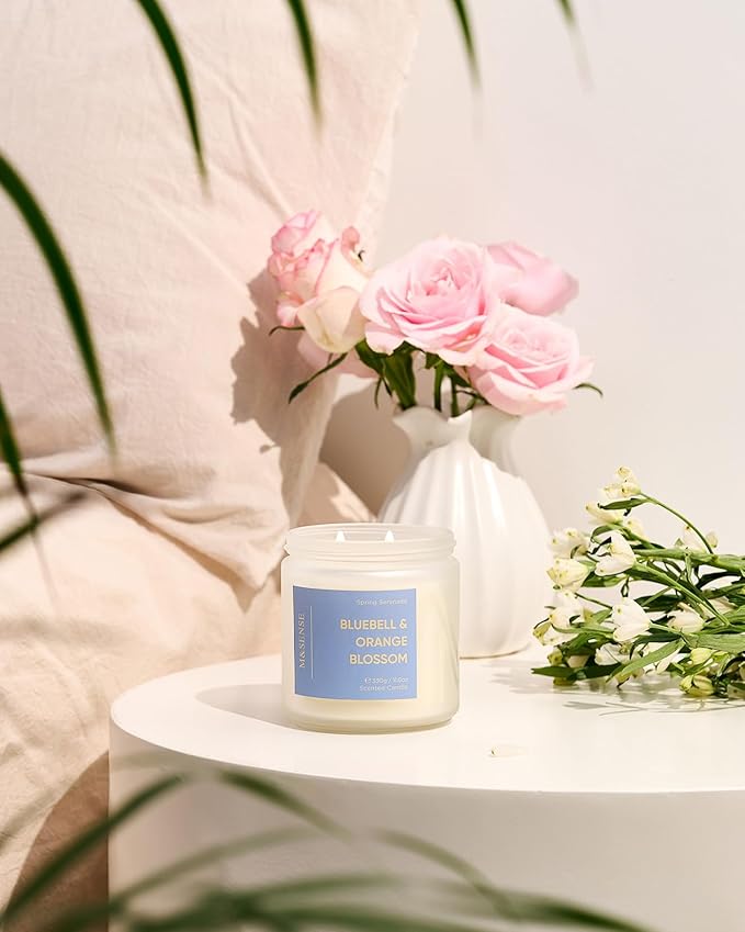 M&SENSE Bluebell Orange Blossom Scented Candle - 11.6oz Natural Soy Wax 70-Hour Burn Time Long Lasting Non Toxic 2 Wick Candle for Spring & Home Decor Slow-Burning Aromatherapy Gifts