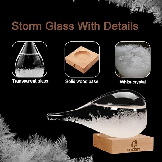 Storm Glass Weather Predictor, Snow Globe Drop-Shaped Weather Forecast Bottle, Unique Fashion Home Decor Weather Gifts for Men Women