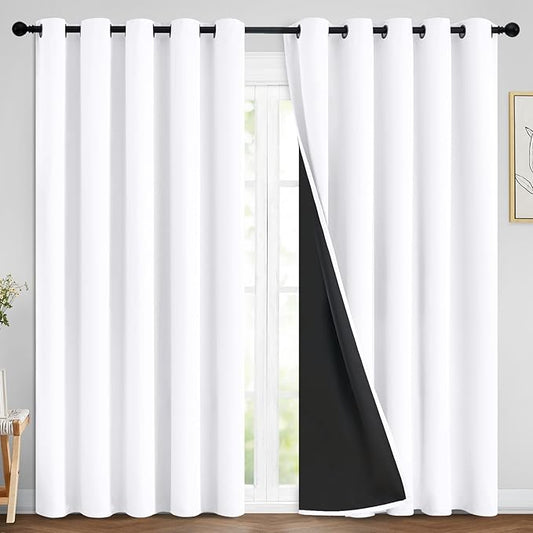 Yakamok Pure White 100% Blackout Curtains, 2 Thick Layers Completely Blackout Curtains Thermal Insulated Noise Reducing Drapes for Bedroom(70Wx84L, Pure White, 2 Panels)