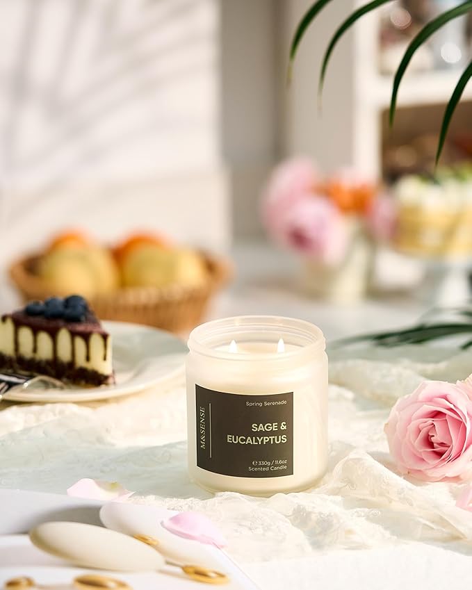 M&SENSE Eucalyptus Sage Summer Scented Candle - 11.6oz Natural Soy Wax Non Toxic Candle 70-Hour Long Lasting Burn Time, 2-Wick Home Decor Relaxation & Stress Relief