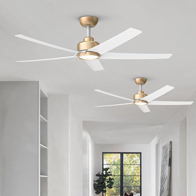 ocioc 2-Pack 52 inch Ceiling Fans with Liights Ultra Quiet DC Motor 3 Color Temperatures Modern Ceiling Fan for Bedroom Kitchen Indoor Covered Outdoor Gold