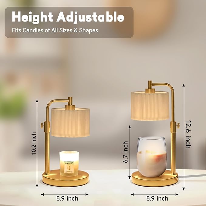 Candle Warmer Lamp with Timer, Candle Wax Warmer Adjustable Height Candle Lamp Warmer for Jar Candles, House Warming Gifts Home Decor Gifts for Women(Gold-Upgrade)