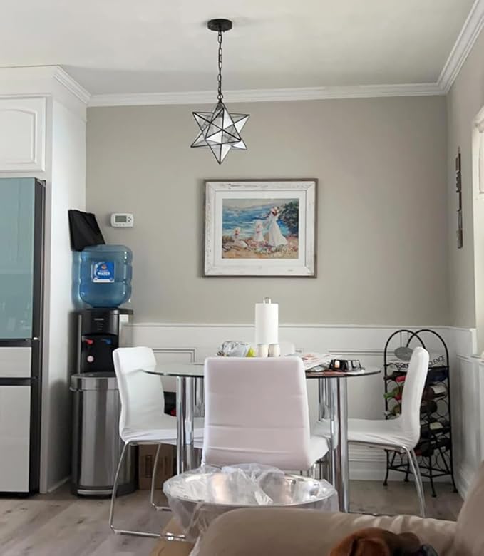 14'' Moravian Star Pendant Light Seeded Glass Star Lights with Adjustable Hanging Chain Light for Kitchen Bedroom Dining-Dimmable