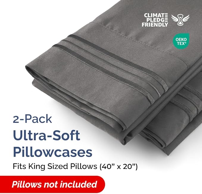 King Pillow Cases Set of 2 - Ultra Soft Hotel Quality Pillowcase Covers - Comfy, Cozy & Wrinkle Free - Shrinkage, Stain and Fade Resistant - Machine Washable Pillow Protectors - 2 Piece Set - Charcoal