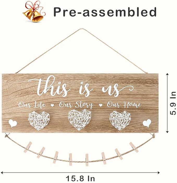 AKEROCK Couples Christmas Gifts, This Is Us Wall Decor, Rustic Wooden Hanging Christmas Picture Frame - Christmas Gift for Couples, Family, Housewarming, Home, Wedding - Natural