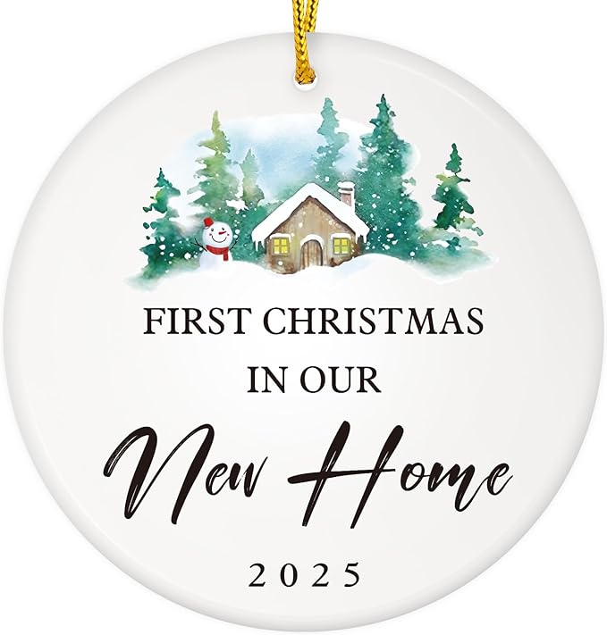 D4DREAM New Home Ornament 2025-3'' Ceramic First Christmas in Our New Home Ornaments Christmas Housewarming Gift for Women Couple Friends Home Car Decor Newhouse Owners Gift Ideas