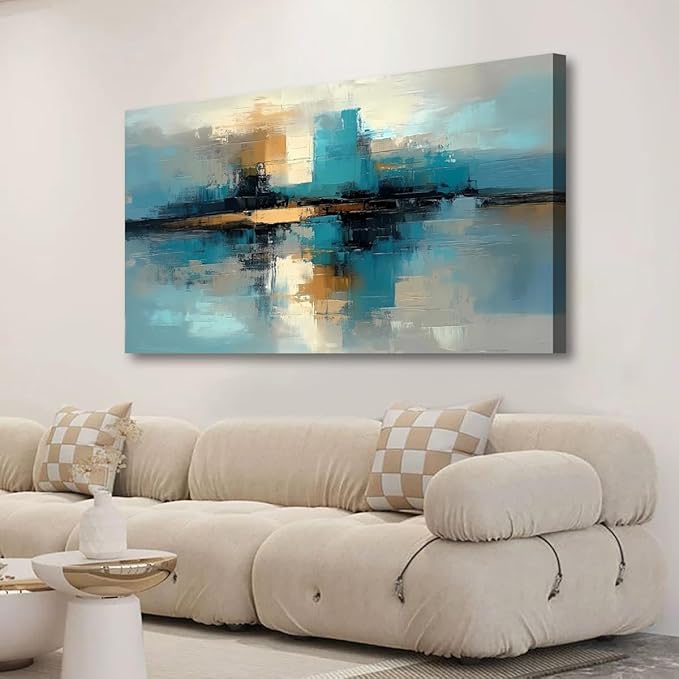 Abstract Pictures Canvas Wall Art for Living room Office Bedroom Wall Decor,Abstract Wall Art Print Modern Blue Black Gold Oil Painting Artwork Waterproof Ready to Hang-20x40inch