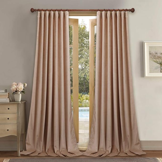 StangH Blush Beige Velvet Curtains for Nursery Girls Bedroom, Elegant Home Decor Privacy Light Dimming Window Drape Panels for Living Room/Study Room, W52 x L90, 2 Panels