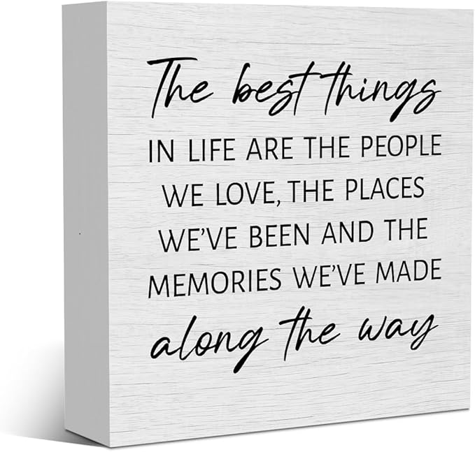 Inspirational the Best Things Family Quote Home Accessories Decor Rustic Wooden Box Sign Desk Decor for Family Friend Table Shelf Wall Living Room Bathroom Farmhouse Office Wood Block Plaque Box Sign