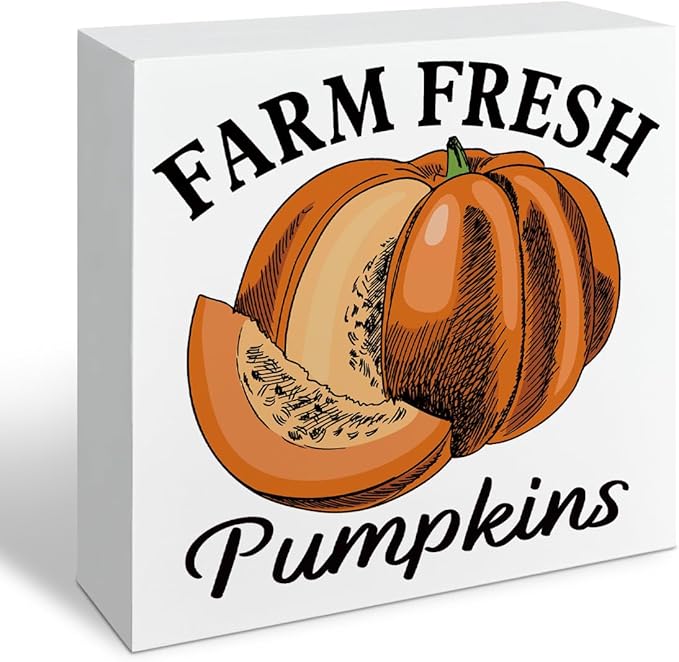 Pumpkins Decoration, Fall Decor Signs, Autumn Thanksgiving Wooden Decor, Farmhouse Home Decoration, Kitchen Decors for Shelf, Desk Decors Art, Farm Fresh Pumpkins Wood Signs A20