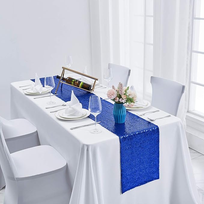 2 Packs 12 x 108 inches Royal Blue Sequin Table Runner, Glitter Royal Blue Table Runner for Wedding Birthday Bachelorette Holiday Party Supplies Decorations Bridal Shower Baby Shower