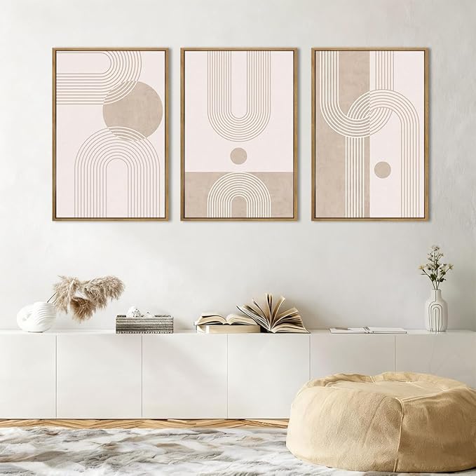 ANHUIB Neutral Wall Art Modern Boho Wall Decor Abstract Line Artwork 16x24 Inch Set of 3 for Living Room Bedroom Dining Room
