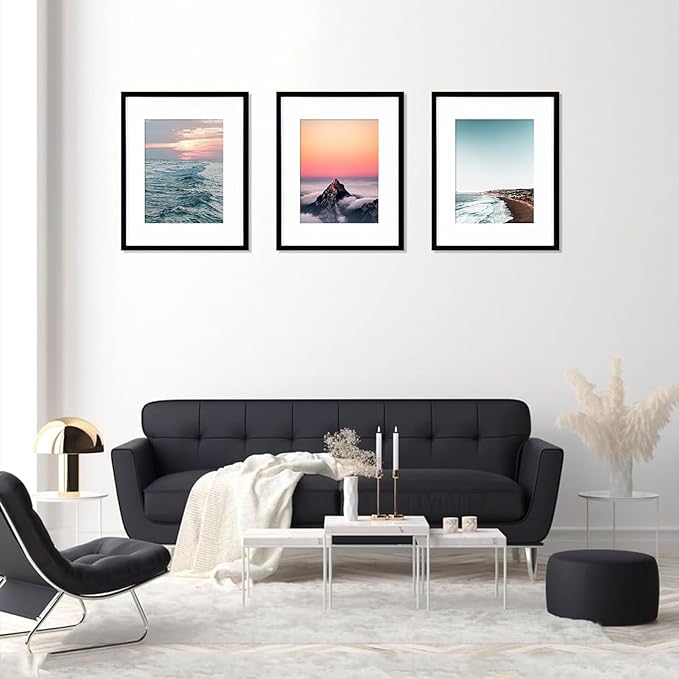 Vittanly 16x20 Picture Frame with Plexiglass - Large Black Poster Frame for Wall Display - Includes 11x14 Mat, Made of Durable PVC Design - 3 Pack