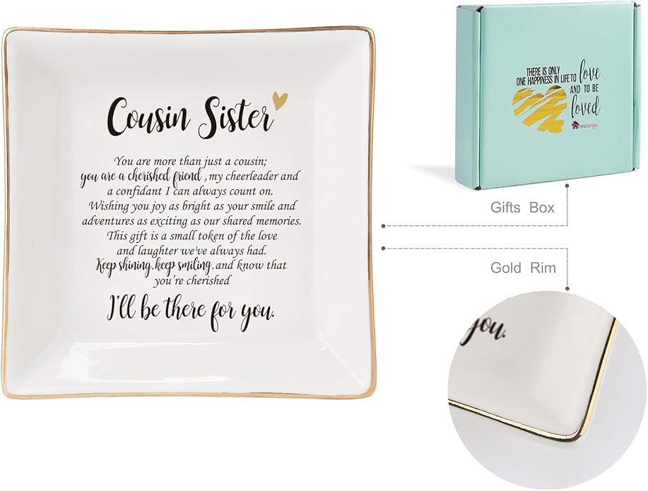 HOME SMILE Ceramic Ring Dish Jewelry Tray for Mom Sister Friends