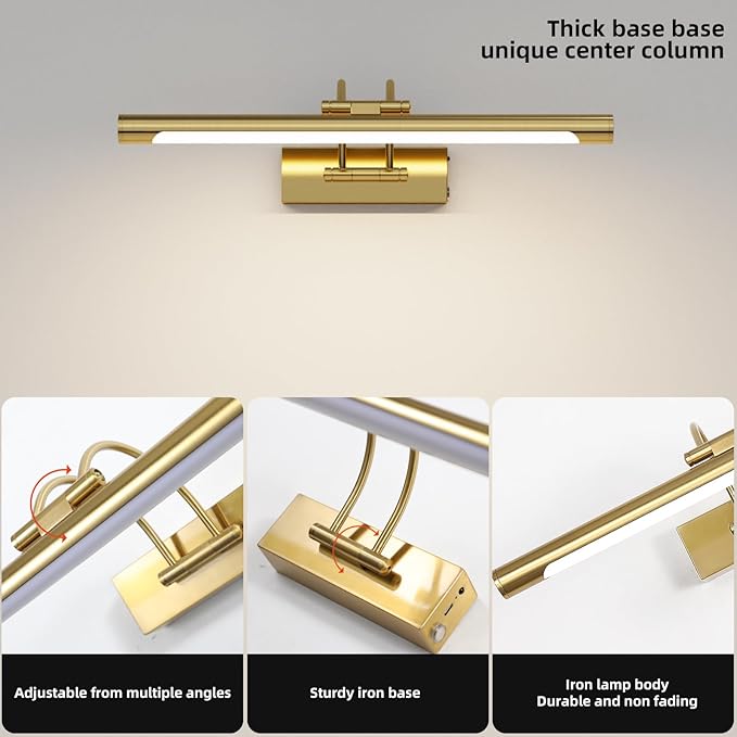 Picture Frame Light,16.14 inch Wireless Picture Lights Rechargeable for Wall with Remote,5000mAh 3CCT Dimmable and Timer Remote Art Lighting for Paintings for Pictures Display,Gold