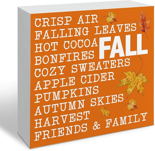 Autumn Decoration for Home Office, Fall Desk Shelf Decors, Autumn Thanksgiving Wooden Decor, Rustic Tabletop Decor, Rustic Wooden Box Sign, Fall List Wood Signs A13