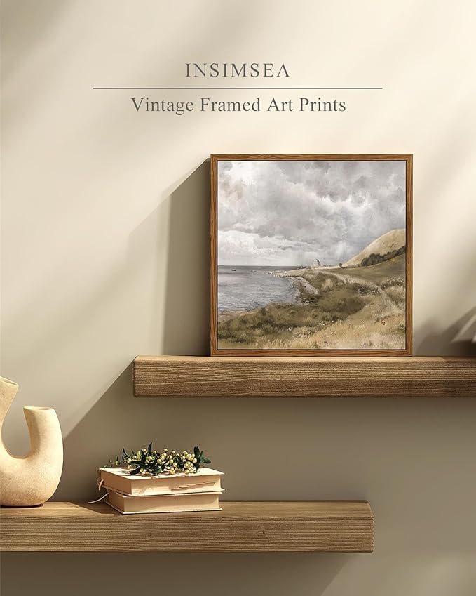 InSimSea Square Framed Canvas Wall Art, Scenery Home Decor Rustic Classical Coastal Landscape Sky Clouds Paintings, Desk Decor Artwork, Wall Art Prints for Living Room Bedroom Office 10"x10"