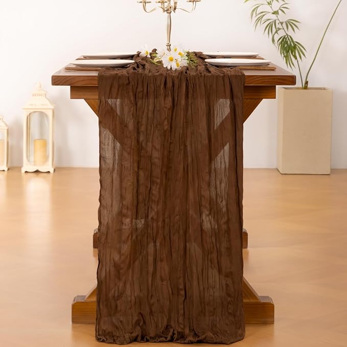 Socomi Brown Coffee Cheesecloth Table Runner Fall Thanksgiving Boho Rustic Gauze 120 inch 10FT Cheese Cloth Runner for Wedding Party Baby Shower Birthday Home Decor Holiday Decorations