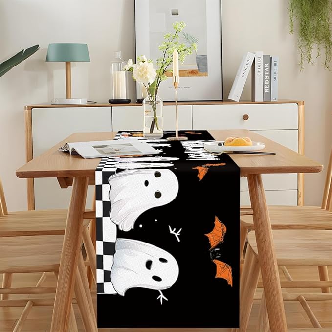 ANNA QUEEN Ghost Halloween Table Runner 13 x 72 Inch for Dining Table, Table Runner for Seasonal Autumn Kitchen Dining Table Halloween Decoration for Home Party Decor