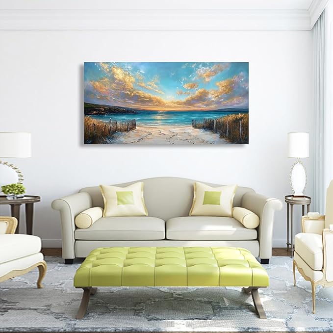 Beach Coast Pictures Canvas Wall Art for Living room Office Bedroom Wall Decor,Ocean Wall Art Print Paintings Modern Abstract Scenery Artwork Waterproof Ready to Hang-20x40inch