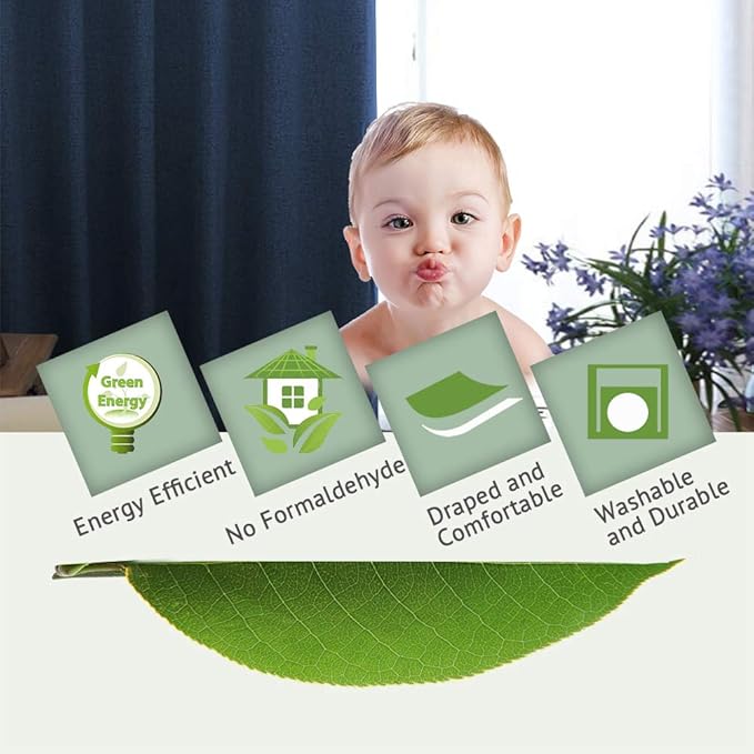 H.VERSAILTEX 100% Blackout Curtains for Bedroom 84 Inches Long Grommet Linen Face Full Light Blocking Curtain Drapes for Living Room Thermal Linen Look Curtains 2 Panels Set, 52" W x 84" L, Navy