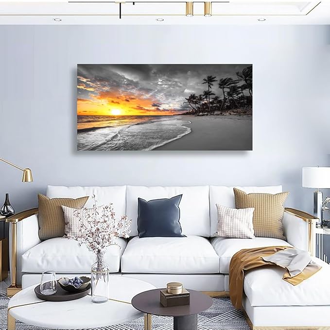 Ocean Wall Art Bedroom Wall Decor Living Room,Beach Canvas Wall Art Office Farmhouse Paintings Artwork Modern Sunset Palm Tree Black and White Sea Coast Wall Art Prints Pictures 20 * 40inch