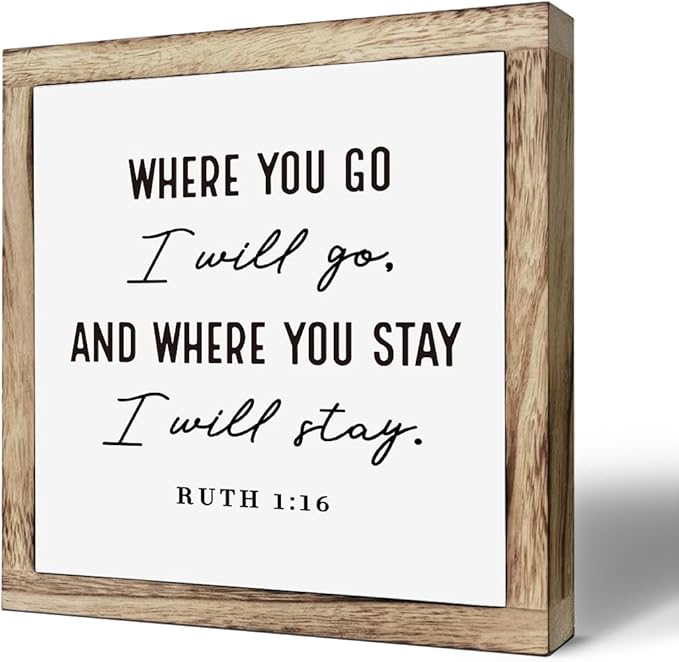 Christian Wood Decor, “Where You Go I Will Go” Ruth 1:16 Scripture Wall Art, Bible Verse Box Plaque 9.8×9.8in, Religious Home and Bedroom Decoration, Faith-Based Gift and Inspirational Decor