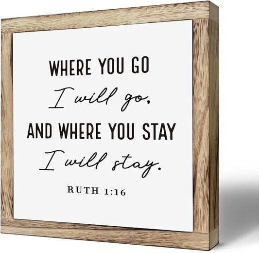 Christian Wood Decor, “Where You Go I Will Go” Ruth 1:16 Scripture Wall Art, Bible Verse Box Plaque 9.8×9.8in, Religious Home and Bedroom Decoration, Faith-Based Gift and Inspirational Decor
