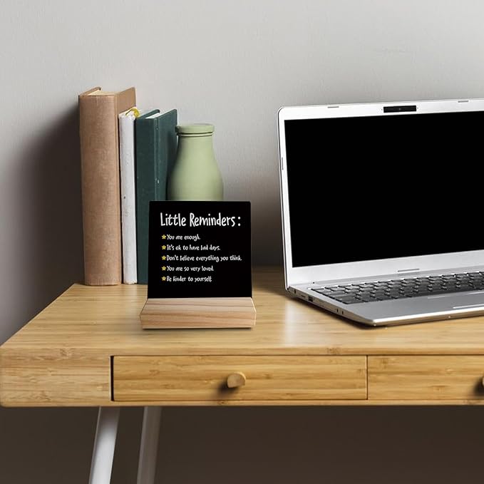 Little Reminders You are Enough Desk Plaque Sign with Stand,Dorm Signs for College Girls, Inspirational Signs Decor for Office Dorm Desk,Back to School Gifts for College Students (Black 3)
