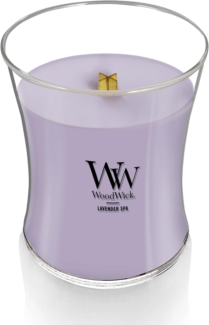 WoodWick Medium Hourglass Candle Lavender Spa - Premium Soy Blend Wax Pluswick Innovation 60 Hour Burn Time