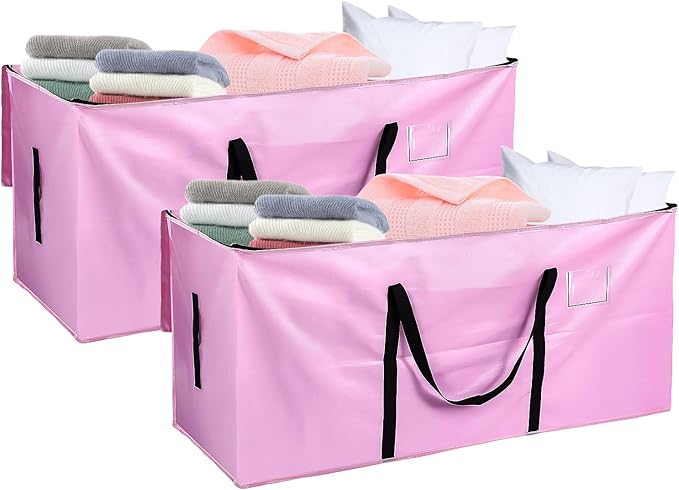 66 Gallon Extra Large Moving Bags - Heavy Duty Storage Bags with Zipper & Strong Handles, Pink Packing Bag for Moving, Storage, Travel and Camping, College Dorm & Home Supplies, 2 Pcs