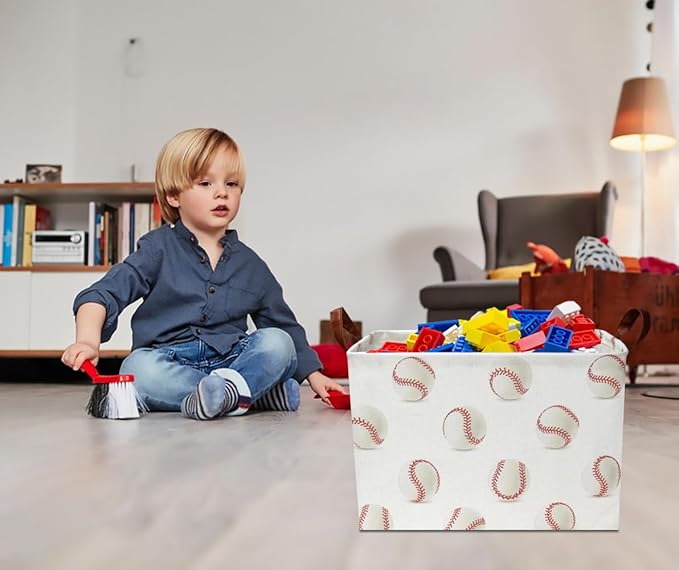 CLOCOR Rectangular Baseball Storage Basket,Collapsible Fabric Storage Container,Gift Basket(Baseball)
